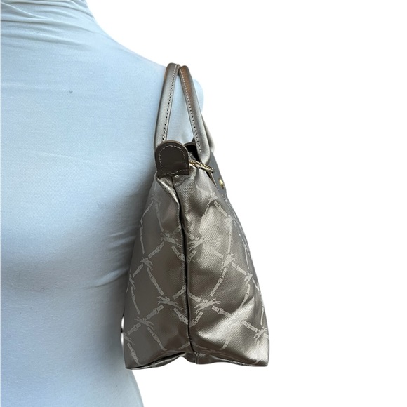 Longchamp Limited Edition Gold Metallic Logo Design Le Pliage Tote Bag EUC - Picture 3 of 9